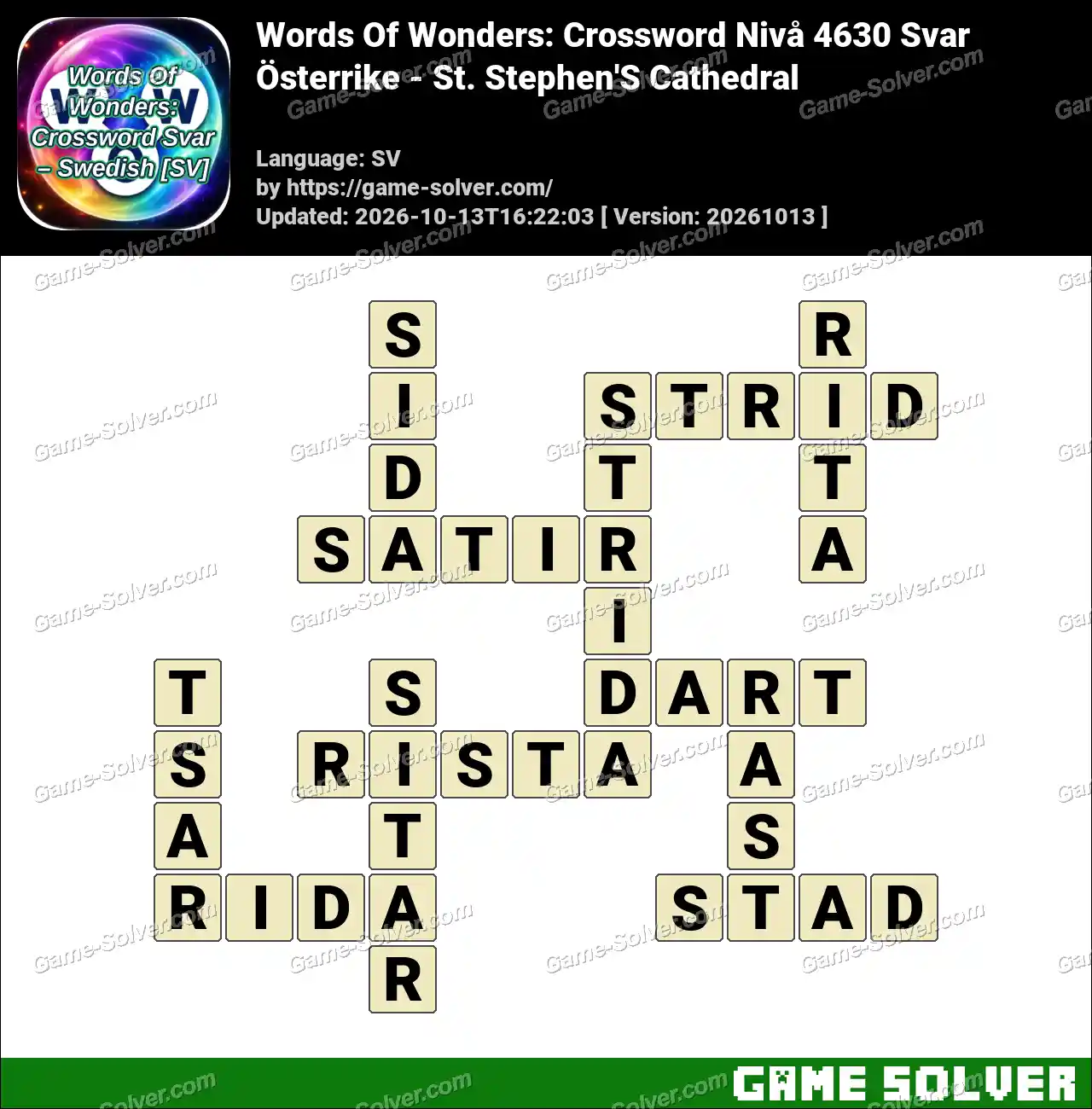 Words Of Wonders: Crossword Nivå 4630 Svar – Österrike – St. Stephen’S Cathedral